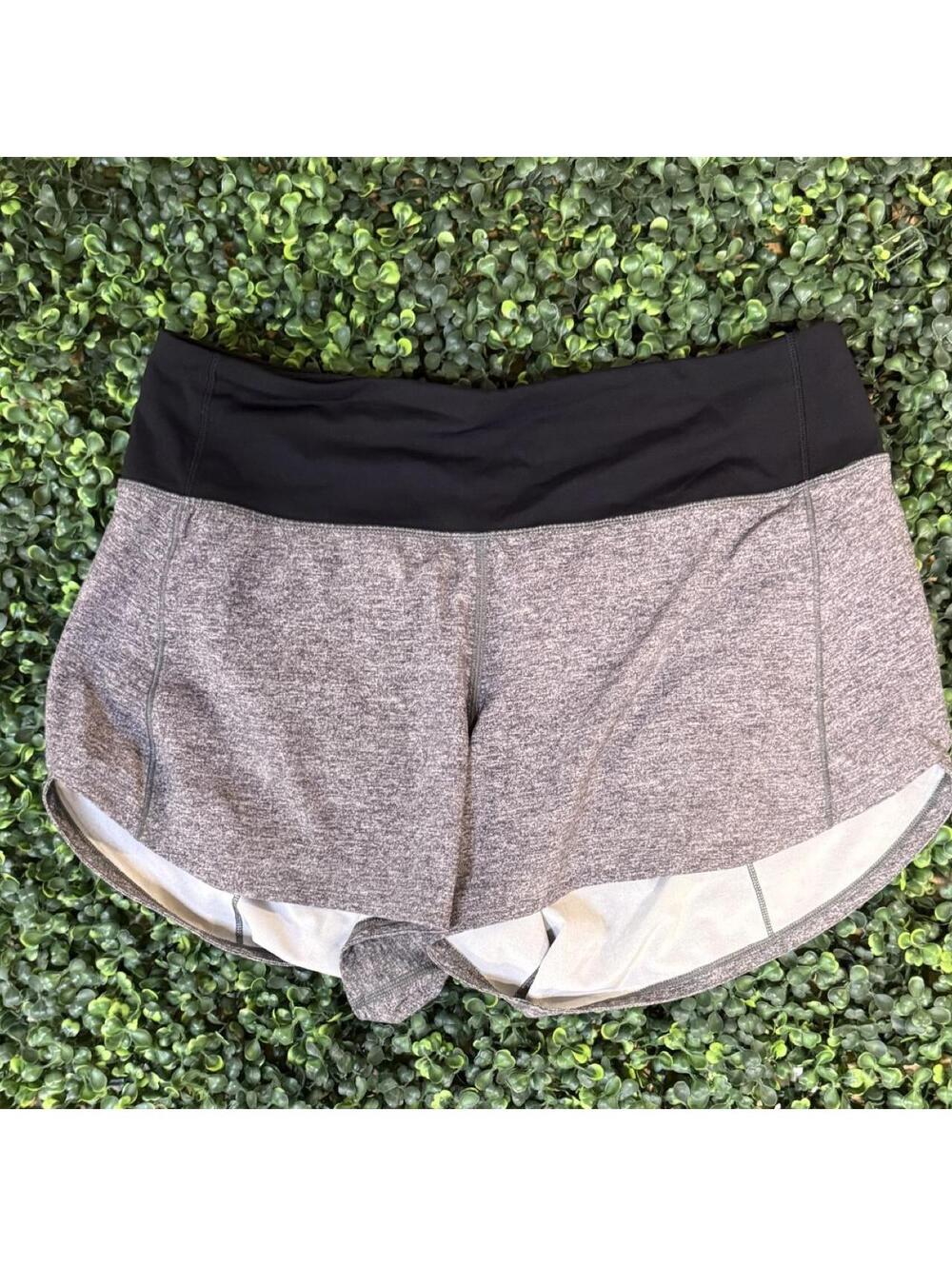 Lululemon Speed Up shorts in heathered gray with a contrasting black waistband 6